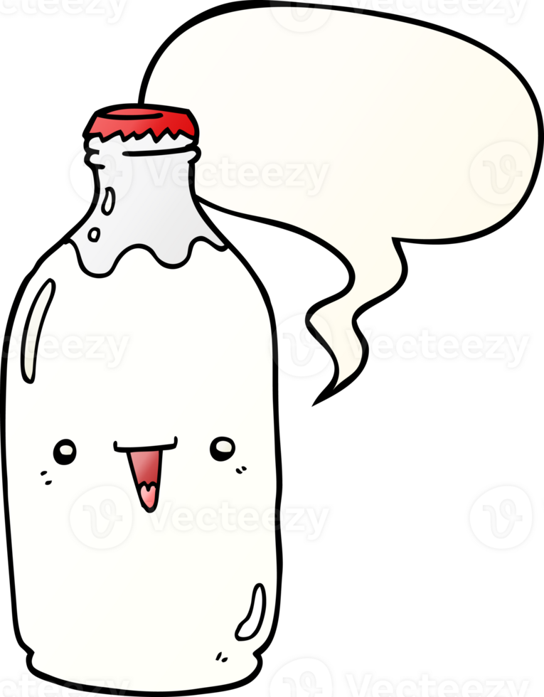cute cartoon milk bottle with speech bubble in smooth gradient style png