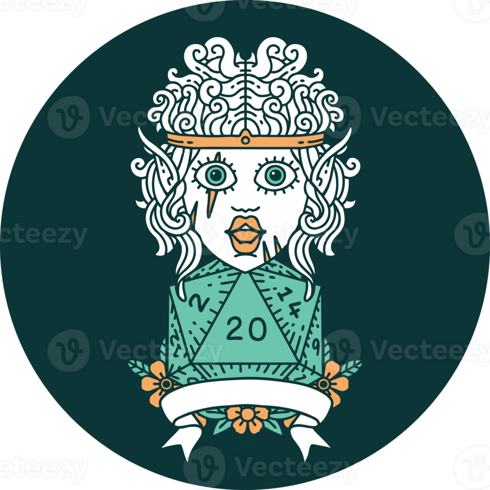 icon of elf barbarian character with natural twenty dice roll png