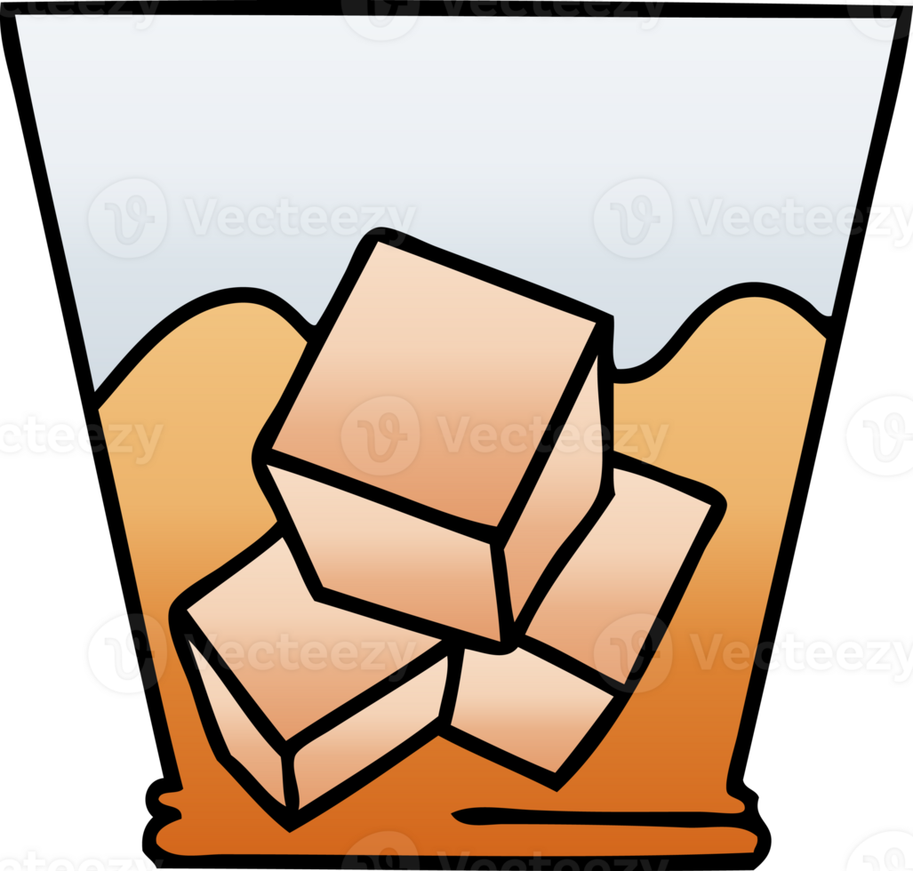 gradient shaded quirky cartoon whisky and ice png