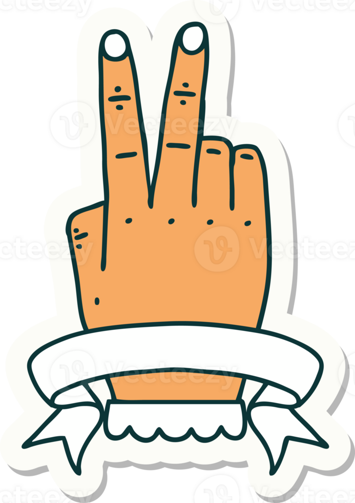 sticker of a victory v hand gesture with banner png