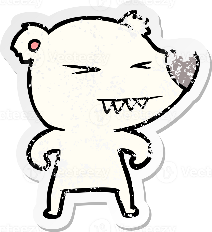 distressed sticker of a angry polar bear cartoon png