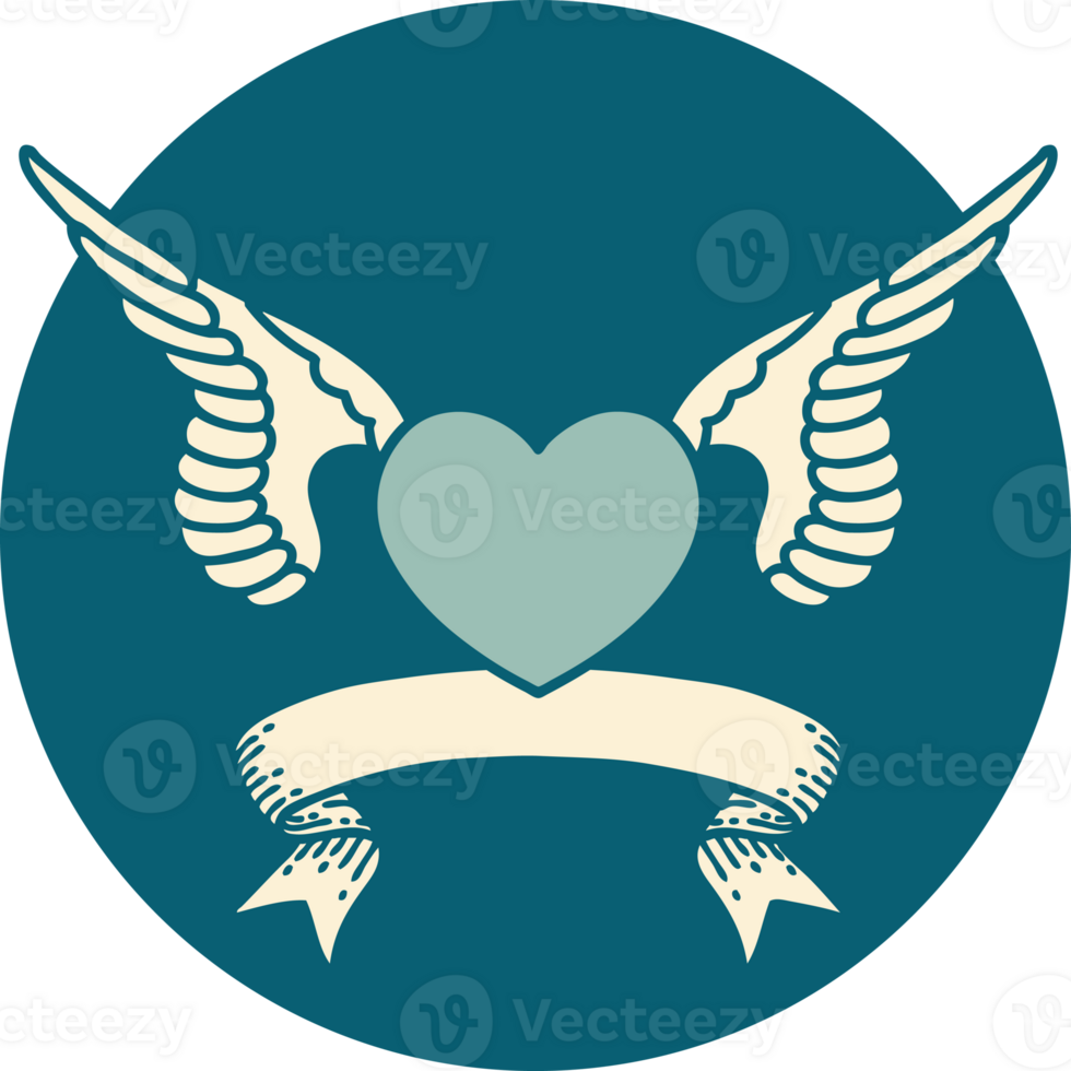 tattoo style icon with banner of a heart with wings png
