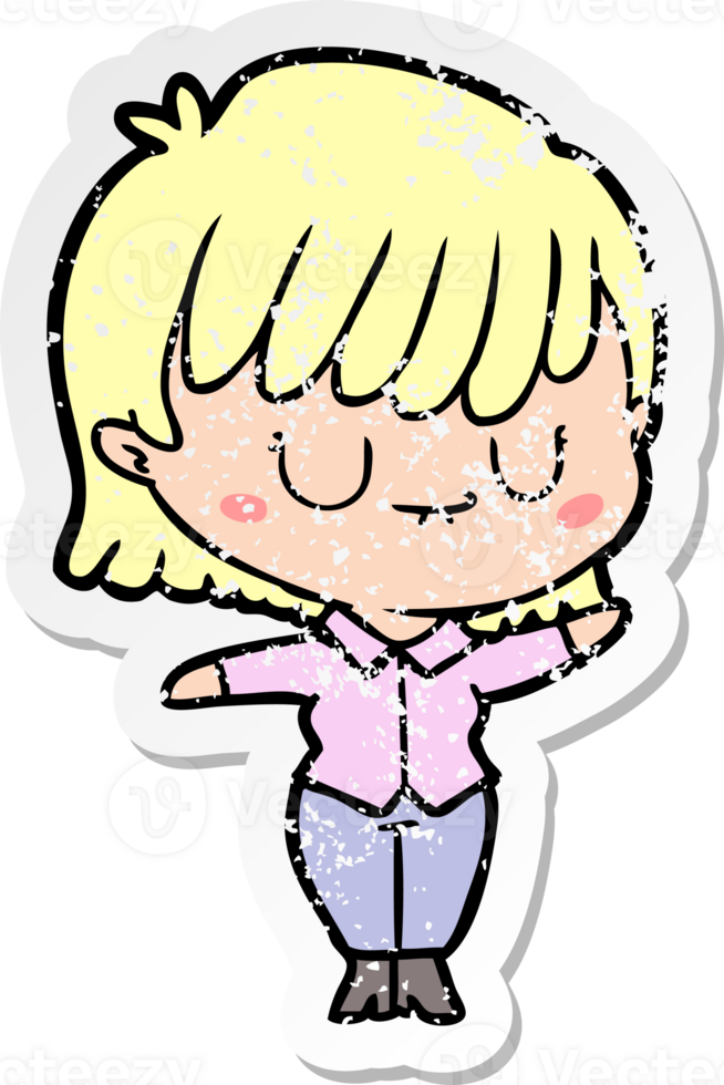 distressed sticker of a cartoon woman png