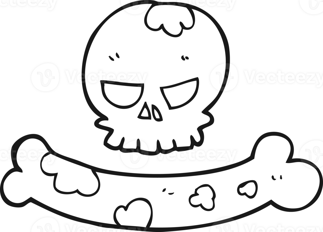 hand drawn black and white cartoon skull and bone symbol png