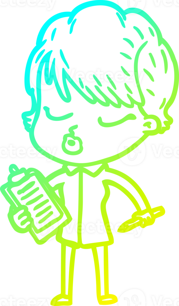 cold gradient line drawing of a cartoon woman with eyes shut png