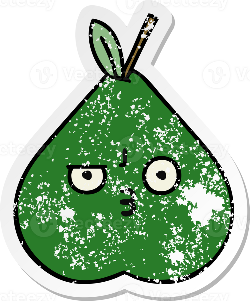 distressed sticker of a cute cartoon pear png