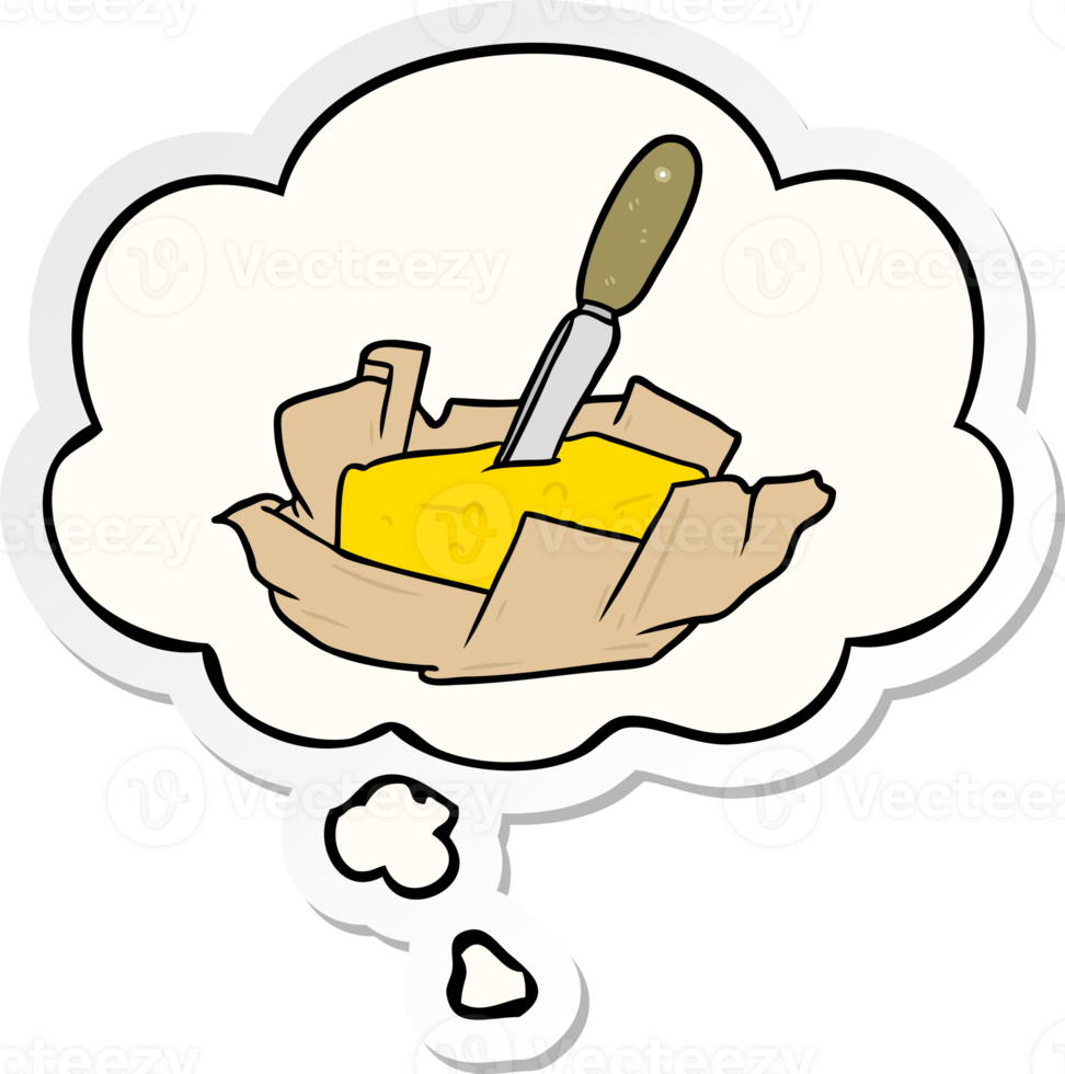 cartoon butter with thought bubble as a printed sticker png