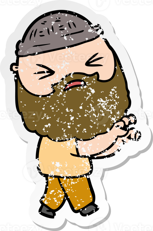 distressed sticker of a cartoon man with beard png