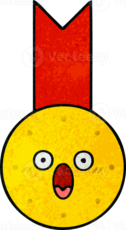 retro grunge texture cartoon of a gold medal png