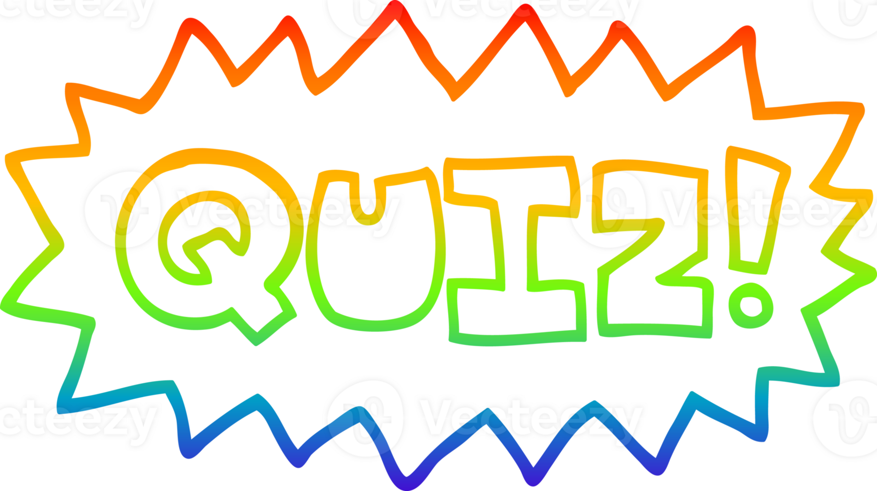 rainbow gradient line drawing of a cartoon quiz sign png