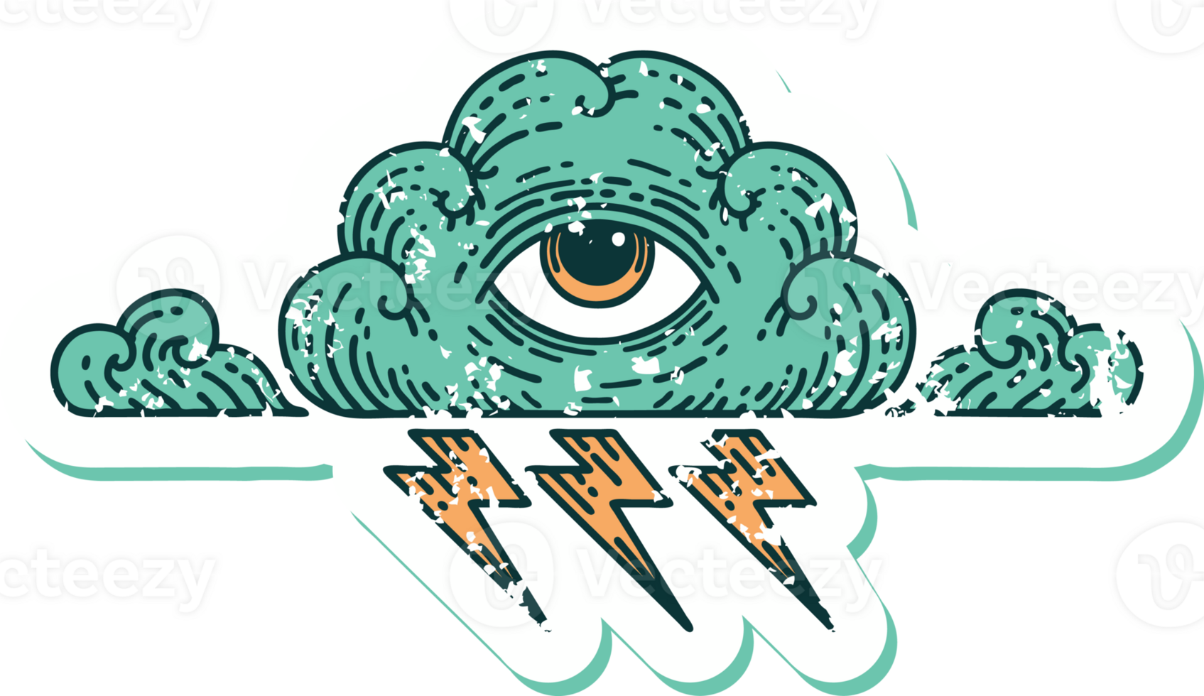 iconic distressed sticker tattoo style image of an all seeing eye cloud png