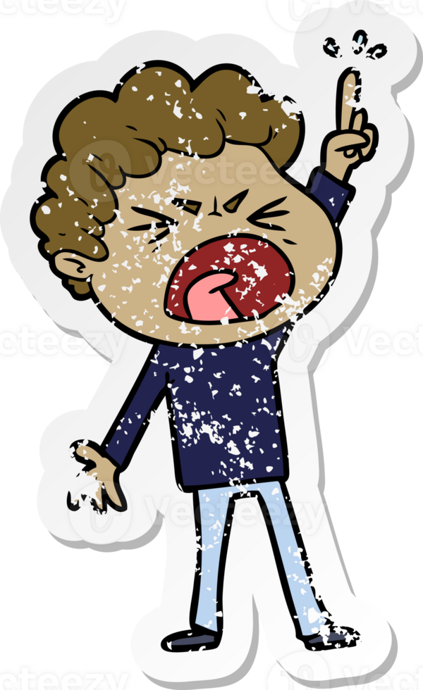 distressed sticker of a cartoon furious man png