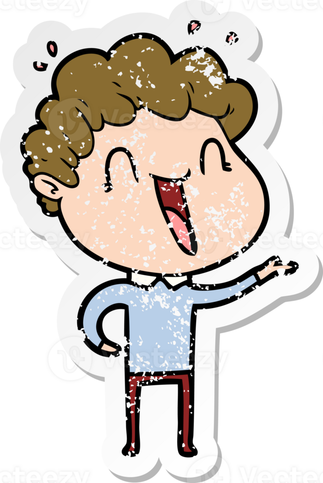 distressed sticker of a cartoon happy man png