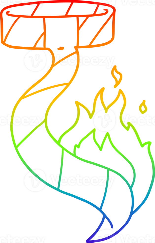 rainbow gradient line drawing of a cartoon burning tie png