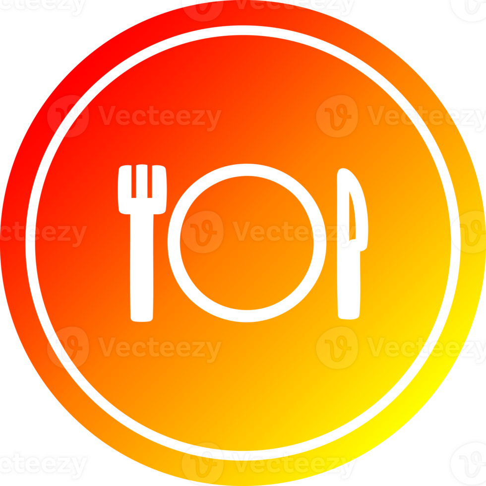 faca garfo e prato circular ícone com caloroso gradiente terminar png