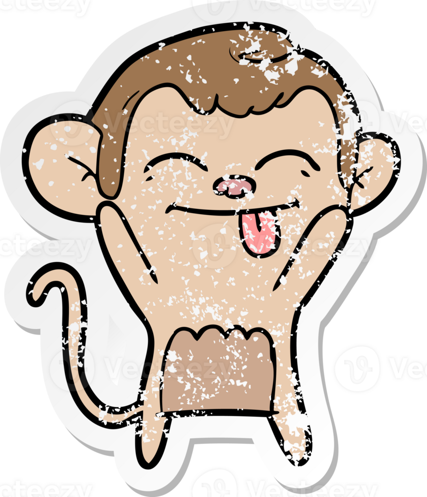 distressed sticker of a funny cartoon monkey png