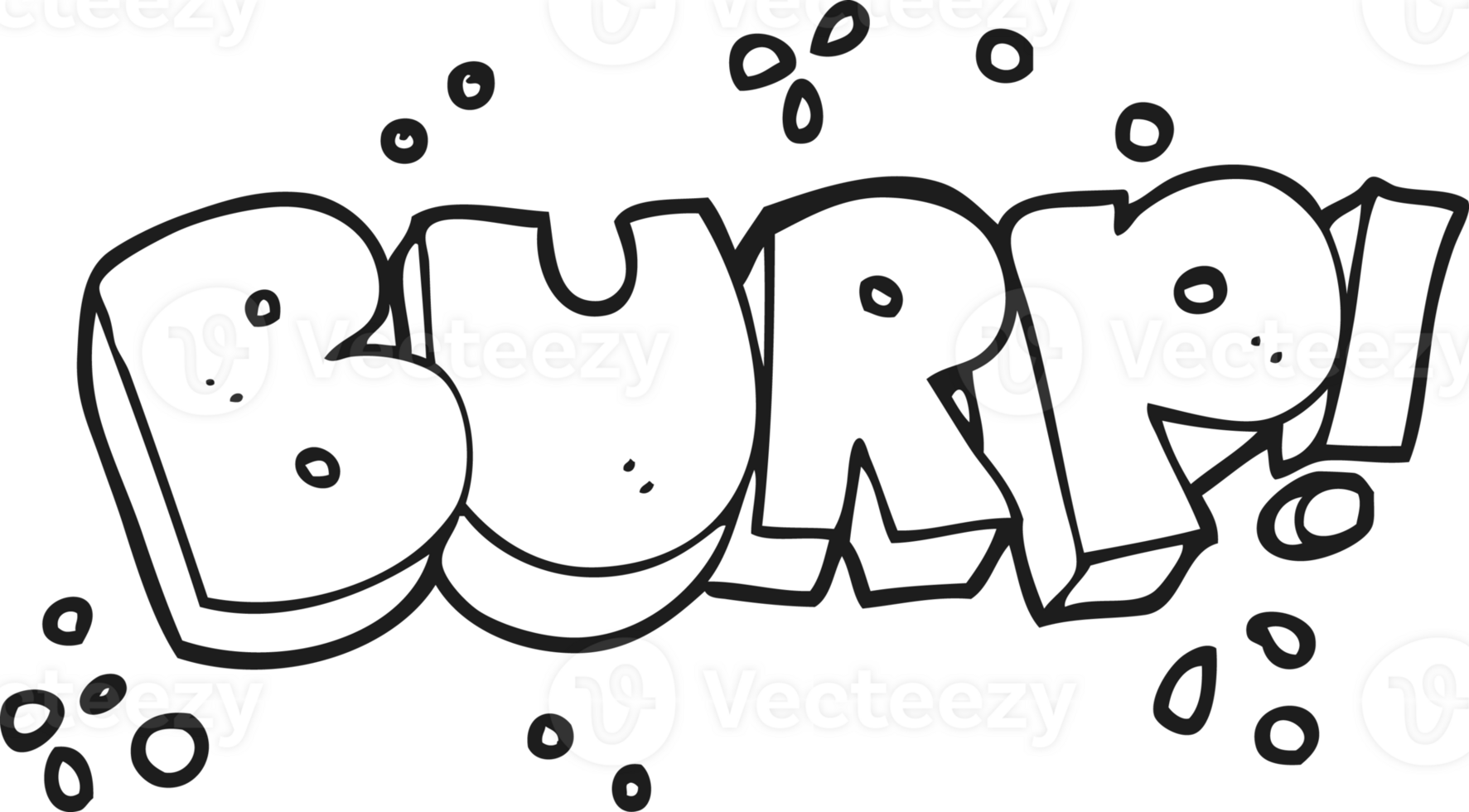 hand drawn black and white cartoon burp text png