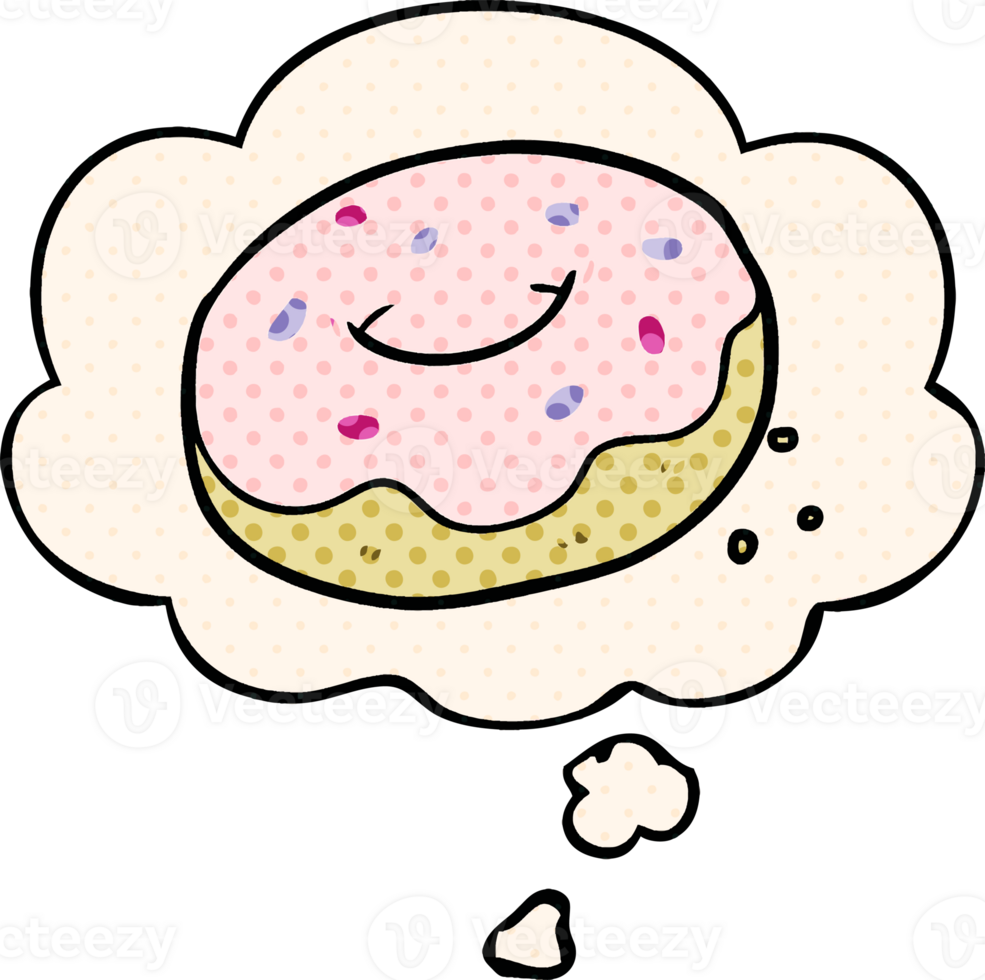 cartoon donut with thought bubble in comic book style png