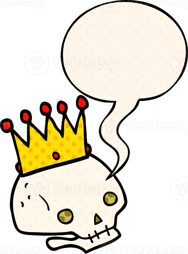 cartoon skull with crown with speech bubble in comic book style png