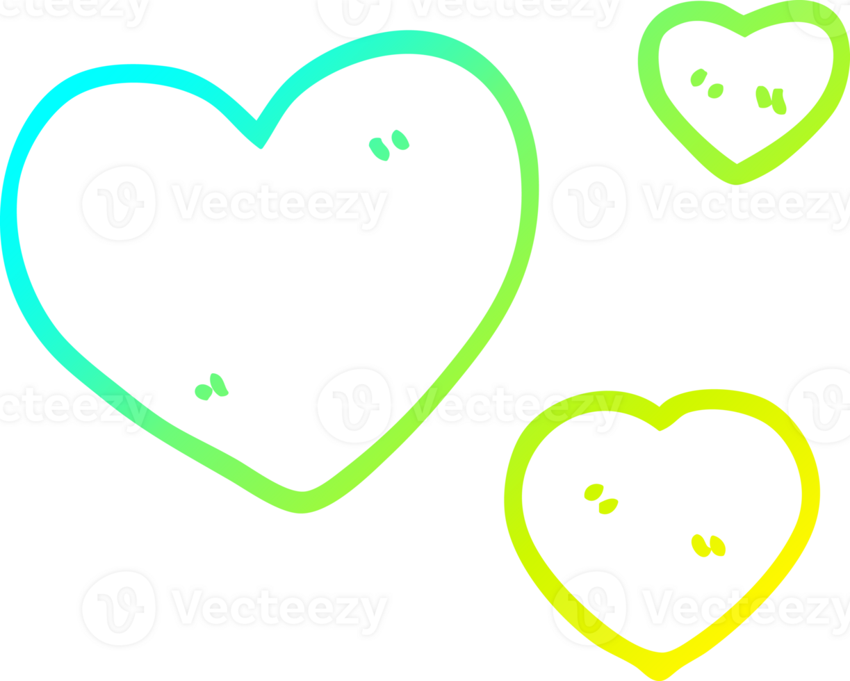 cold gradient line drawing of a cartoon love hearts png