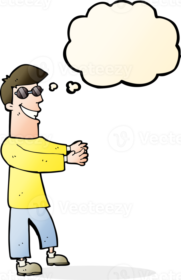 cartoon grinning man wearing glasses with thought bubble png