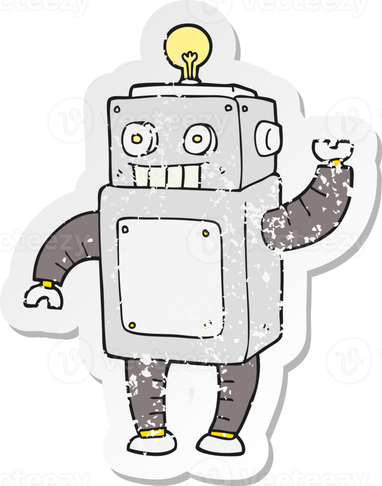 retro distressed sticker of a cartoon robot png