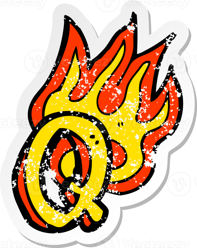 retro distressed sticker of a cartoon flaming letter png