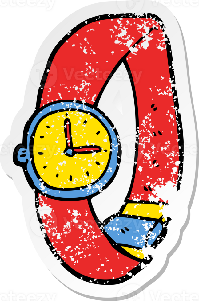 distressed sticker of a cartoon wrist watch png