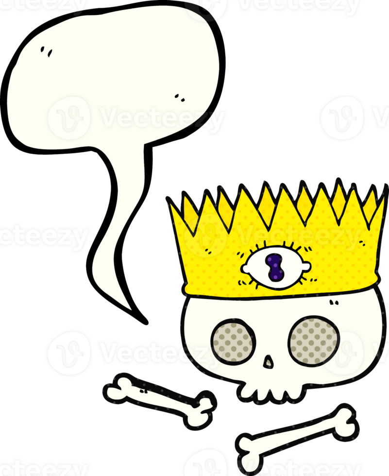 hand drawn comic book speech bubble cartoon magic crown on old skull png