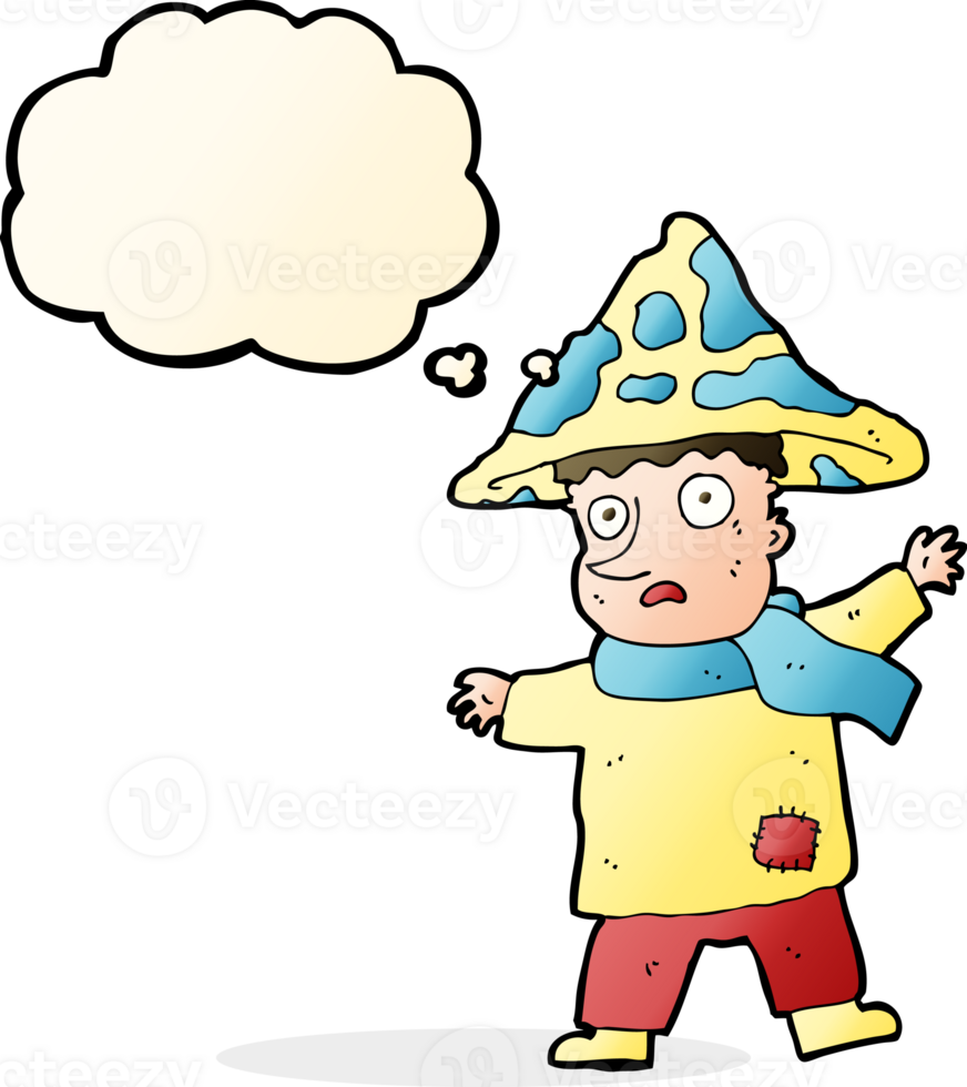 cartoon magical mushroom man with thought bubble png