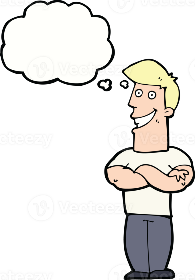 cartoon grinning man with thought bubble png