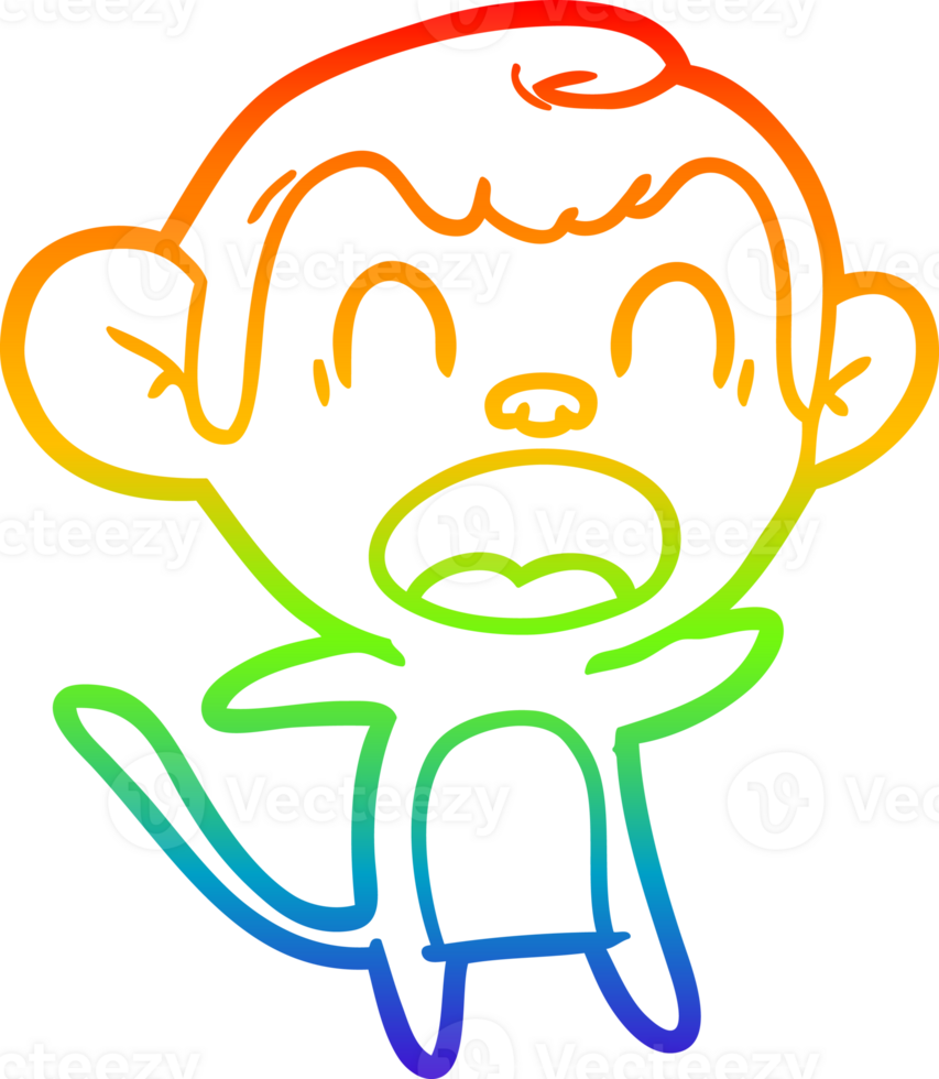 rainbow gradient line drawing of a shouting cartoon monkey png