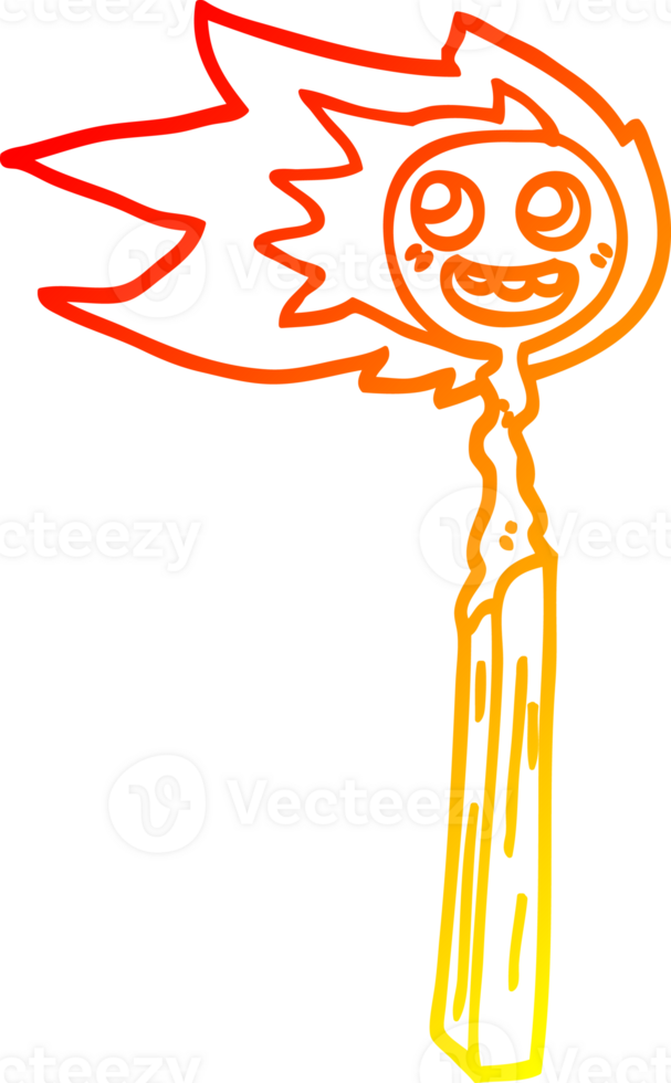 warm gradient line drawing of a cartoon burnt match png