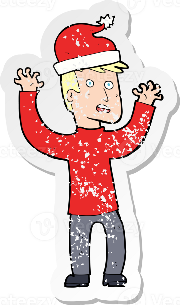 retro distressed sticker of a cartoon man ready for christmas png