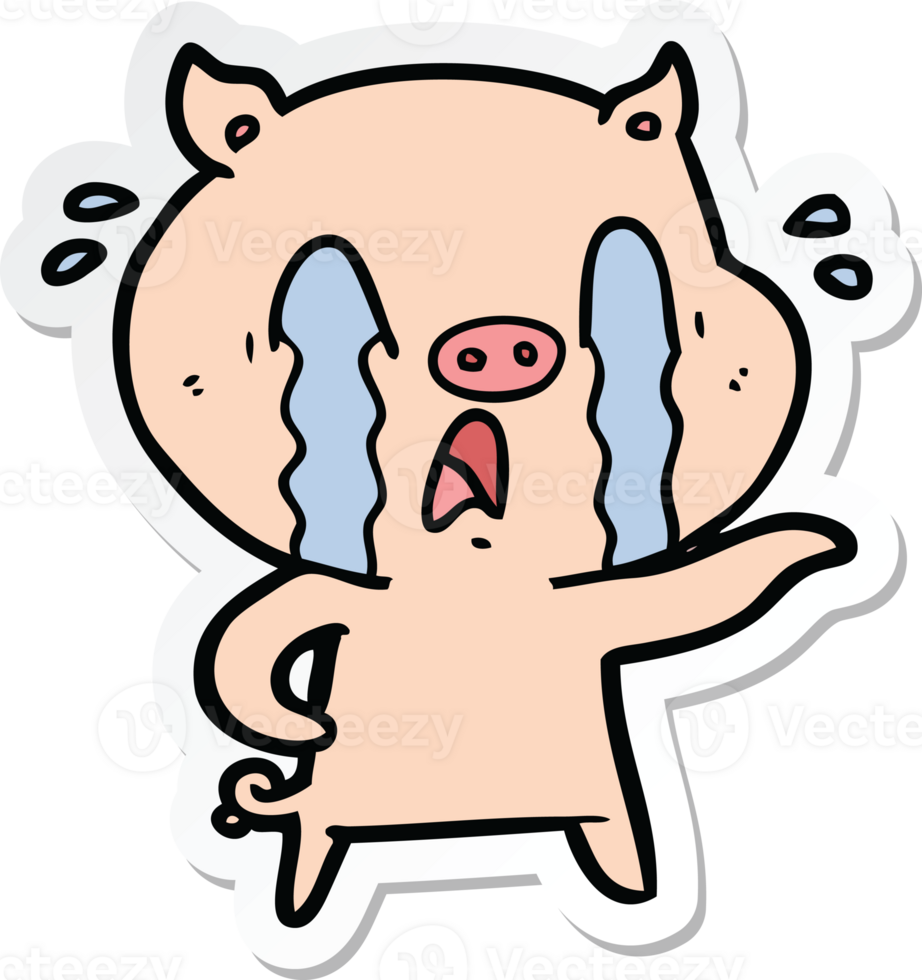 sticker of a crying pig cartoon png