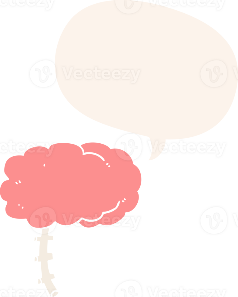 cartoon brain with speech bubble in retro style png