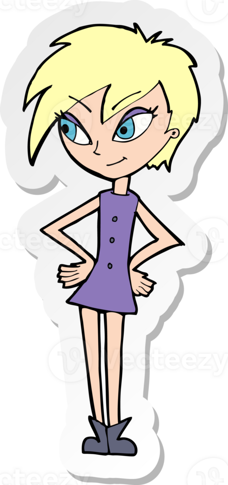 sticker of a cartoon girl with hands on hips png