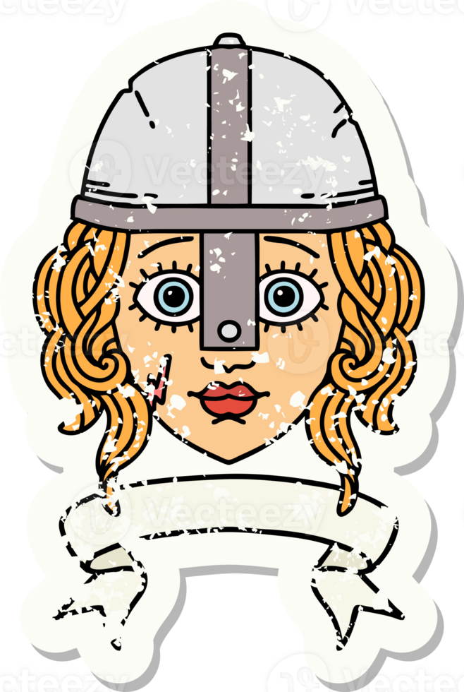 Retro Tattoo Style human fighter character with scroll banner png