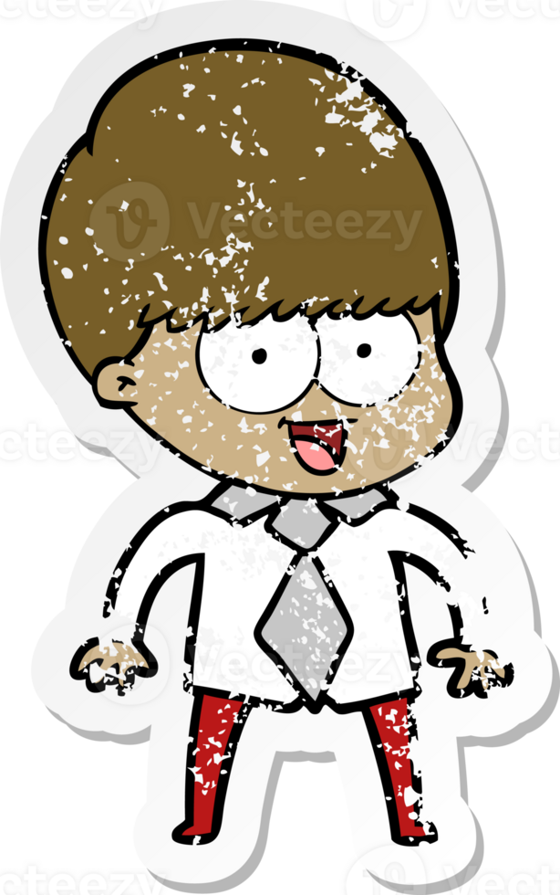 distressed sticker of a happy cartoon boy png