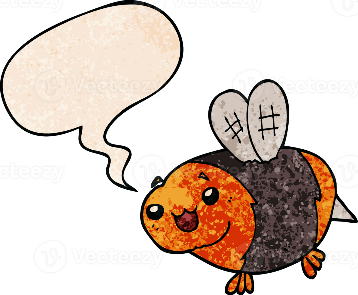 funny cartoon bee with speech bubble in retro texture style png