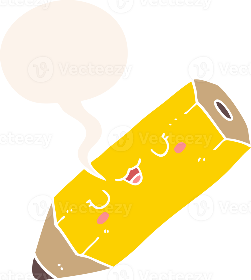 cute cartoon pencil with speech bubble in retro style png