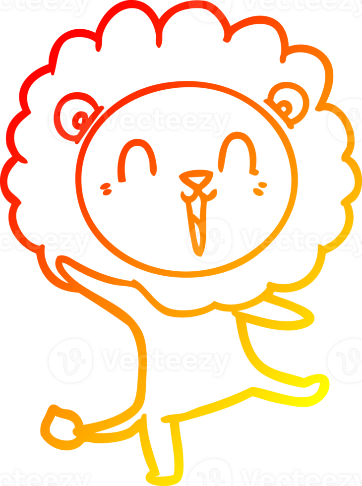warm gradient line drawing of a laughing lion cartoon png
