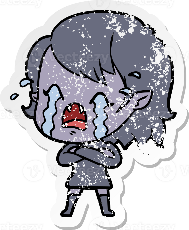 distressed sticker of a cartoon crying vampire girl png