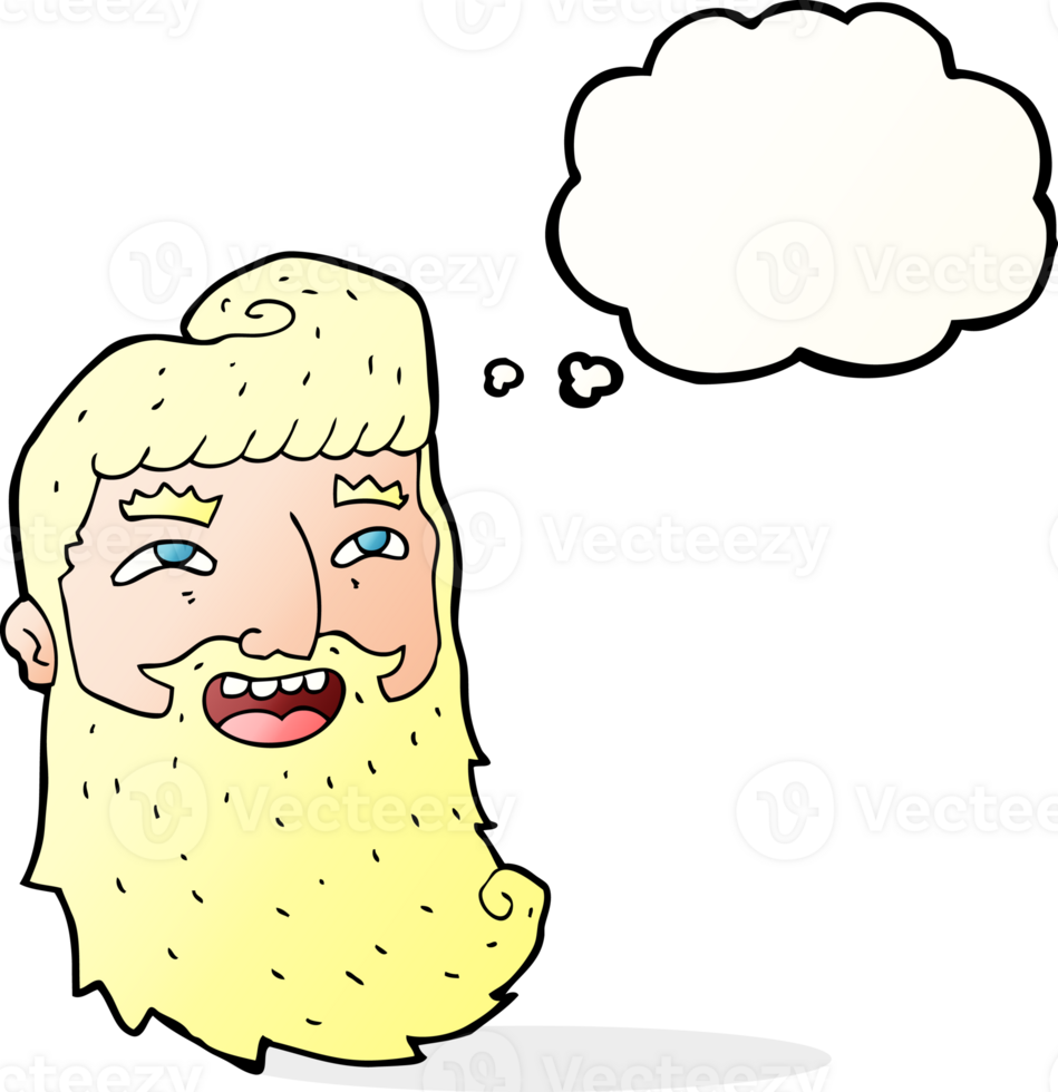 cartoon laughing bearded man with thought bubble png