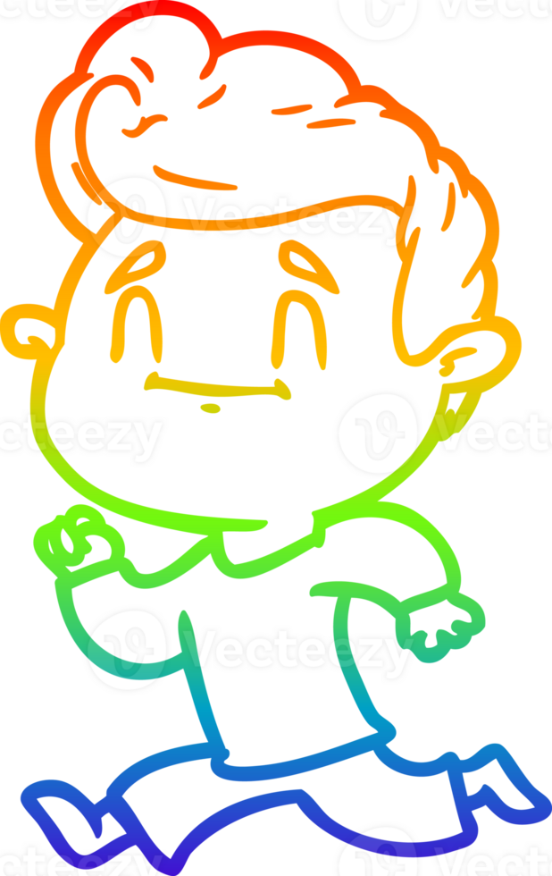 rainbow gradient line drawing of a happy cartoon man exercising png