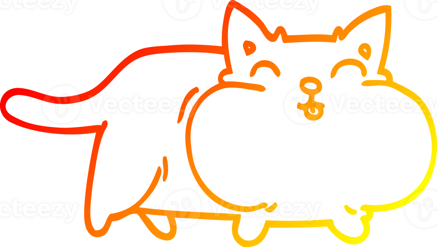 warm gradient line drawing of a cartoon fat cat png