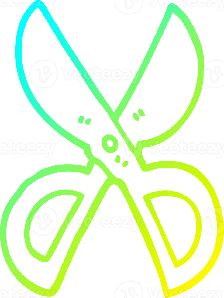 cold gradient line drawing of a cartoon open scissors png