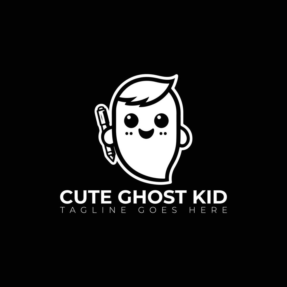 cute ghost kid logo, minimal logo, icon, illustration design vector