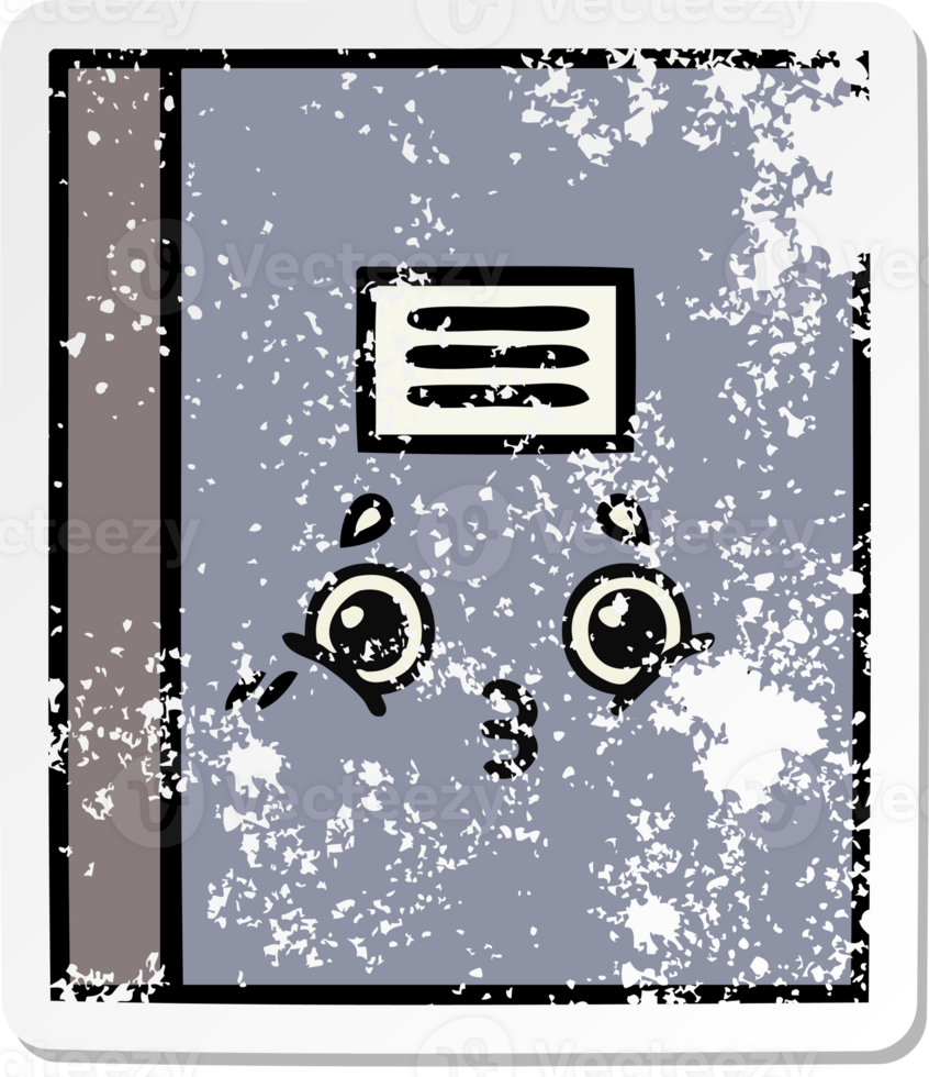 distressed sticker of a cute cartoon notebook png