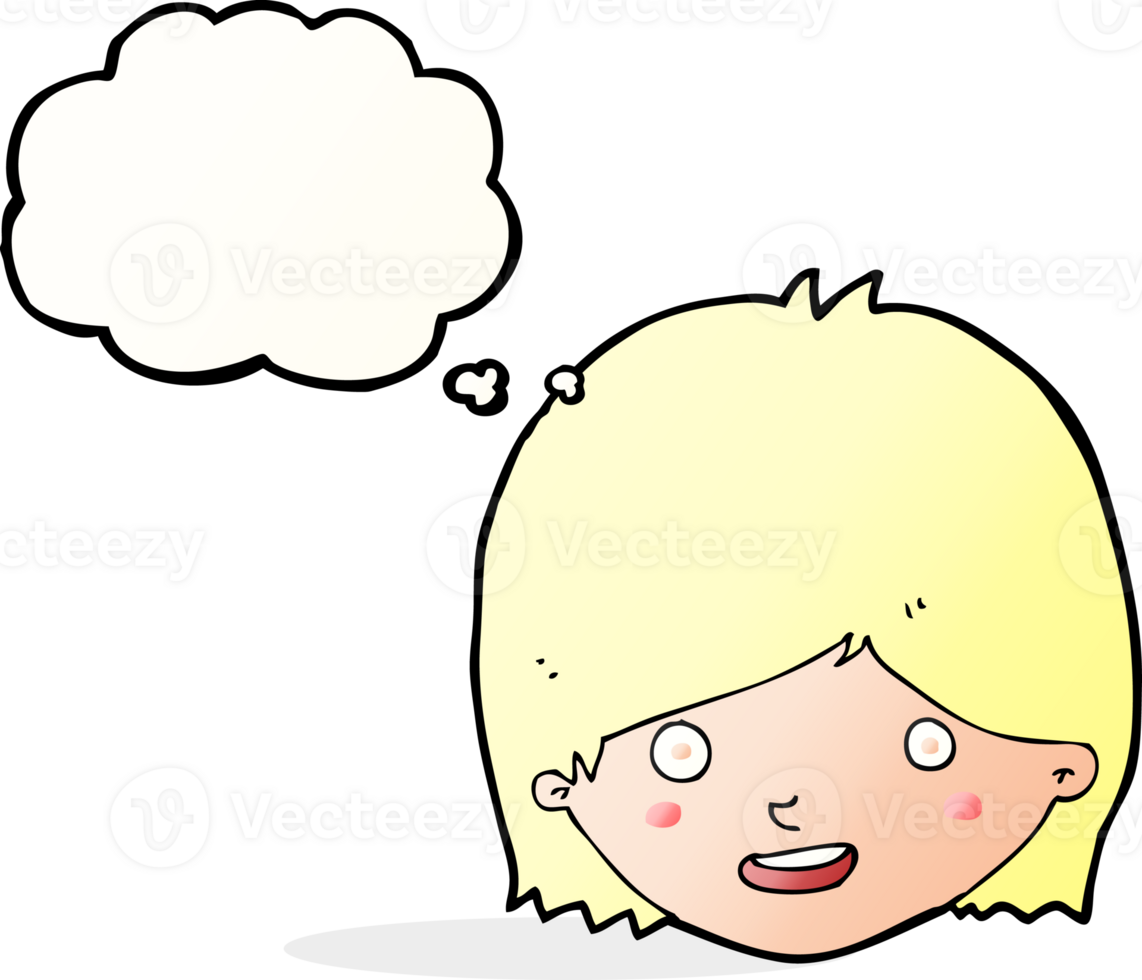 cartoon happy female face with thought bubble png